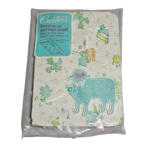 Carter's Other - Vtg Carters Fitted Bassinet Carriage Sheet Blue Animals Nursery 16"x32"